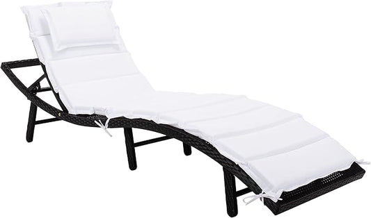 SAFAVIEH Outdoor Collection Colley Black Wicker/White Cushion Adjustable Recliner Chaise Lounge Chair (PAT7722A)