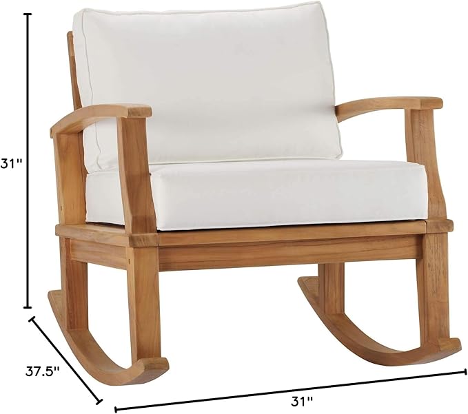 Modway EEI-4177-NAT-WHI Marina Patio Teak Rocking Chair, Natural White