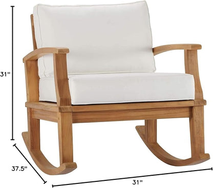 Modway EEI-4177-NAT-WHI Marina Patio Teak Rocking Chair, Natural White