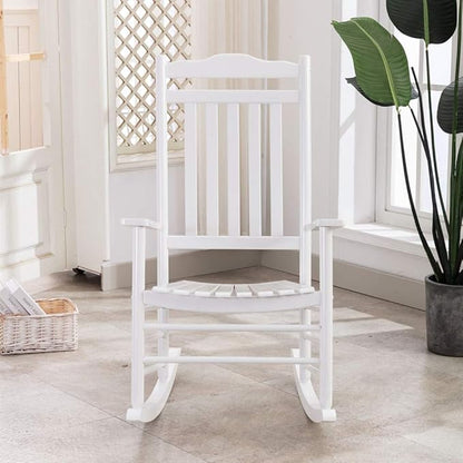 Outdoor Patio Rocking Chair Furniture Comfy Rocker for Adults Porch Balcony Garden Indoor Outside Wooden, White