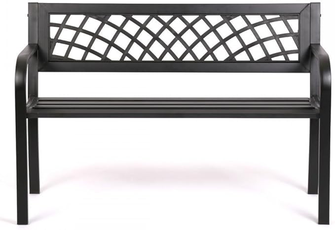Garden Bench Patio Outdoor Park Bench Metal Bench Loveseat Bench with Backrest Armrests for Entryway Backyard Front Porch Furniture, Resistance, Lightweight, Easy Assembly, 2-Person Seat, Black