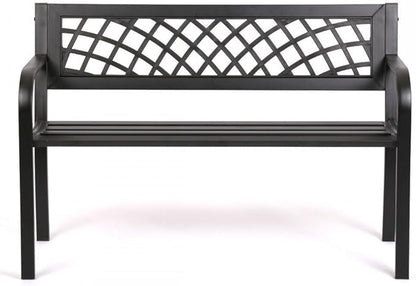 Garden Bench Patio Outdoor Park Bench Metal Bench Loveseat Bench with Backrest Armrests for Entryway Backyard Front Porch Furniture, Resistance, Lightweight, Easy Assembly, 2-Person Seat, Black