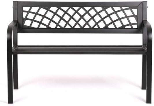 Garden Bench Patio Outdoor Park Bench Metal Bench Loveseat Bench with Backrest Armrests for Entryway Backyard Front Porch Furniture, Resistance, Lightweight, Easy Assembly, 2-Person Seat, Black
