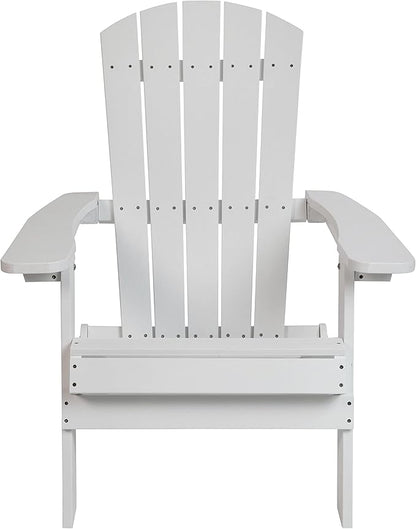 Flash Furniture Charlestown Commercial Folding Adirondack Chair - White - Poly Resin - Indoor/Outdoor - Weather Resistant