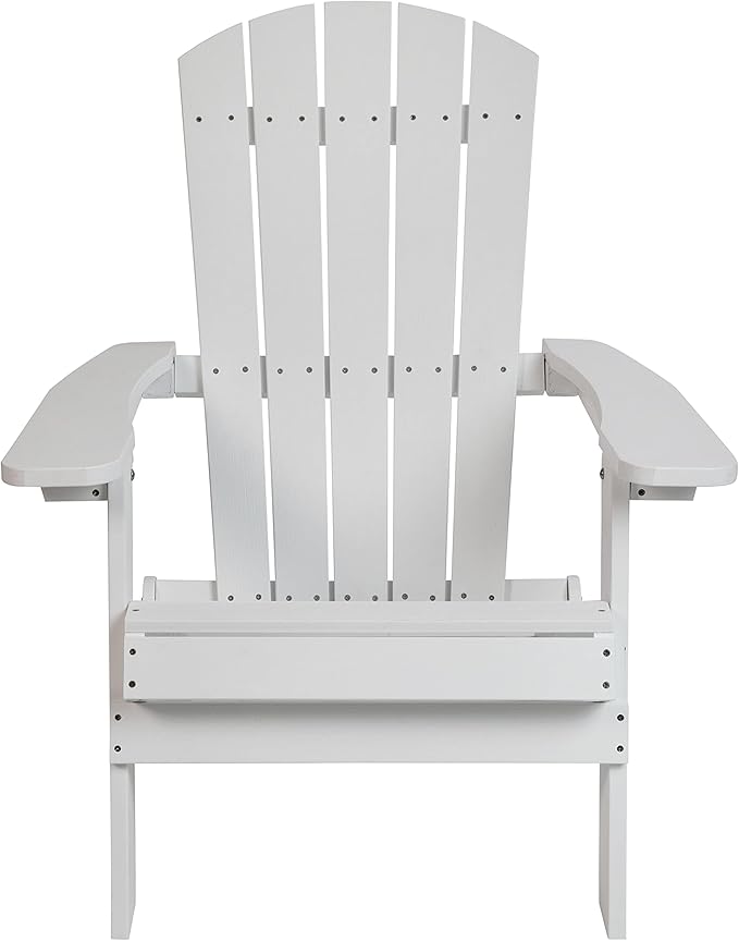 Merrick Lane Riviera Poly Resin Folding Adirondack Lounge Chair - White - Indoor/Outdoor - Weather Resistant