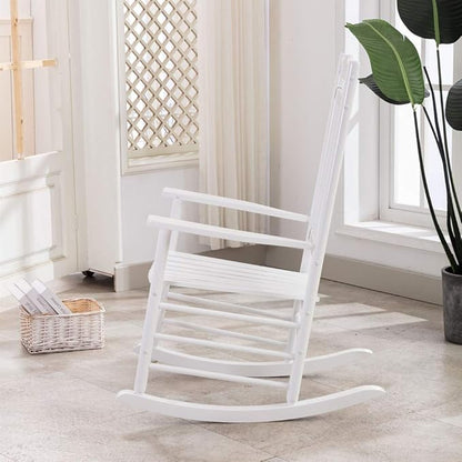 Wooden Adults Porch Rocking Chairs Outside Rocker for Outdoor and Indoor Patio Garden Lounge Living Room Indoor White
