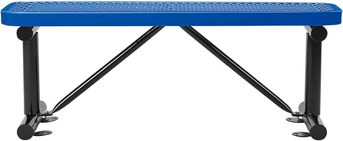 Global Industrial 4'L Heavy Duty Expanded Metal Mesh Flat Bench with Steel Frame, Portable Outdoor Bench, 1000 lbs Capacity, Blue, 48" L x 14-1/2"W x 18" H