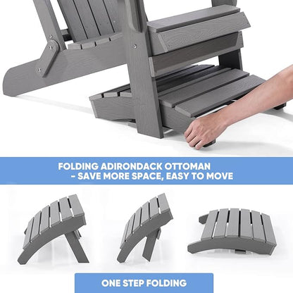 Adirondack Ottoman Set of 2, Plastic Folding Adirondack Footstool, All Weather Ottoman for Adirondack Chairs, Widely Used for Outdoor, Porch, Patio, Garden, Poolside, Fire Pits - Grey
