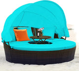 HAPPYGRILL Patio Round Daybed with Canopy, Outdoor Wicker Rattan Sectional Sofa with Coffee Table, Cushions - Photo 1