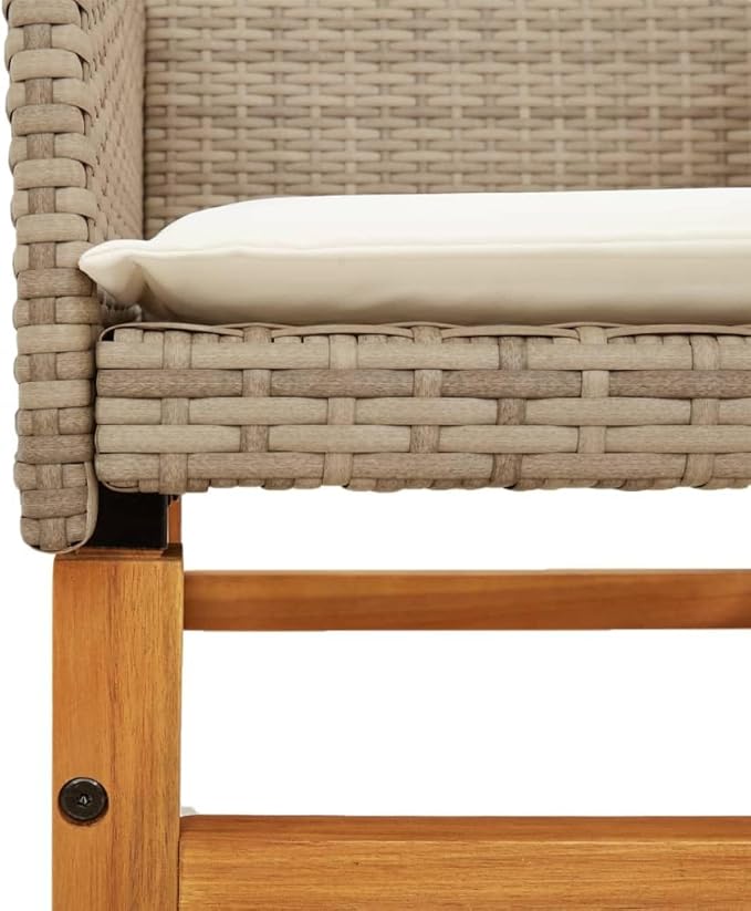 Patio Chairs with Cushions 2 pcs Beige Poly Rattan&Solid Wood Sillas para Patio Lawn Chairs for Dining Table Garden - Photo 9