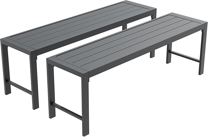 Outdoor Patio Backless Bench Set of 2, 51.2" All-Weather Long Metal Garden Bench Seat for Backyard, Porch,Lawn, Black