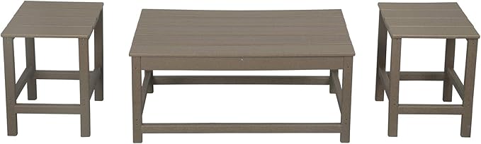 WestinTrends Malibu 3-Piece Set Outdoor Coffee and Side Table for Adirondack Chair, Weathered Wood