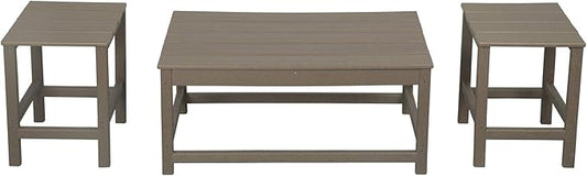 WestinTrends Malibu 3-Piece Set Outdoor Coffee and Side Table for Adirondack Chair, Weathered Wood
