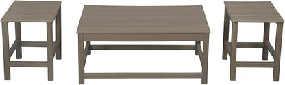 WestinTrends Malibu 3-Piece Set Outdoor Coffee and Side Table for Adirondack Chair, Weathered Wood