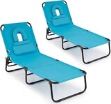 Giantex Folding Beach Tanning Chair - Adjustable Patio Lounge Chair w/Face Hole, Removable Pillows, Carry Strap - Photo 1