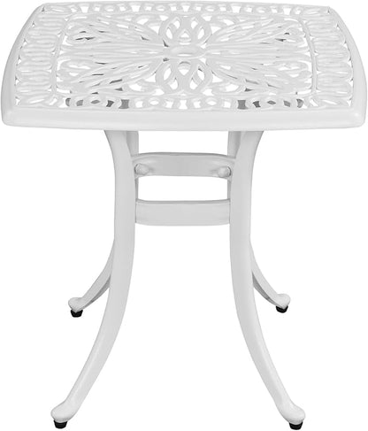 VINGLI 21" Cast Aluminum All Weather Round Patio Coffee Table Porch Bistro End Table (White)