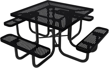 COATEDOUTDOORFURNITURE Heavy-Duty Portable Outdoor Picnic Table with Umbrella Hole, Punched Steel Commercial-Grade Patio Dining Furniture Made in America (46" Square Top, Black)