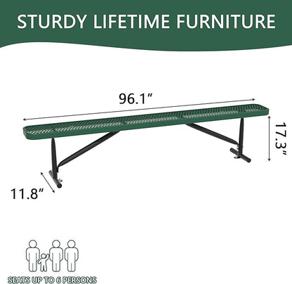 8 Feet Heavy Duty Metal Park Bench for Outside, Outdoor Bench with Portable Frame, Commercial Benches for Shopping Mall, Store, Park, Patio, Deck, Green