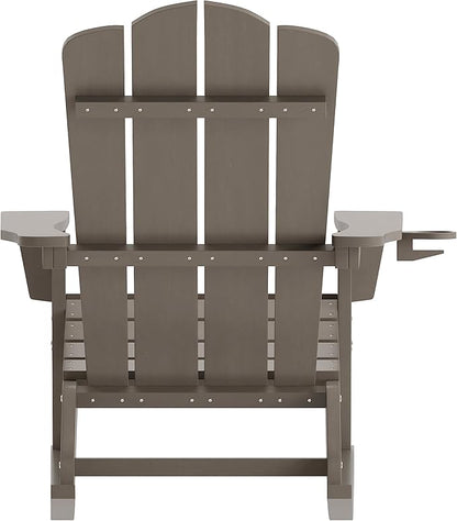 Taylor & Logan Nellis Adirondack Rocking Chair with Cup Holder, Weather Resistant HDPE Adirondack Rocking Chair in Brown