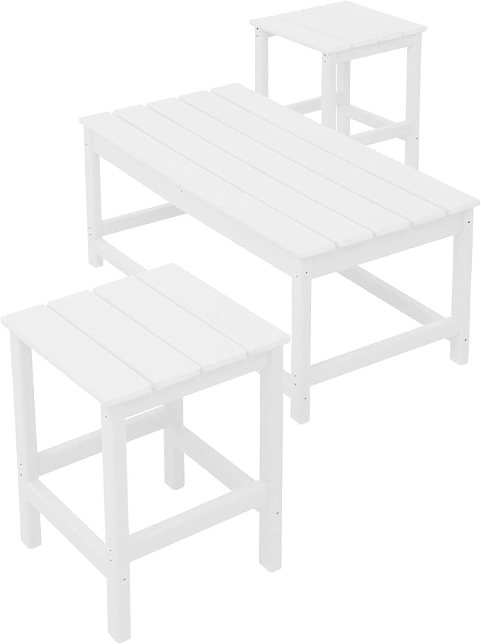 WestinTrends Malibu 3-Piece Set Outdoor Coffee and Side Table for Adirondack Chair, White - Photo 4