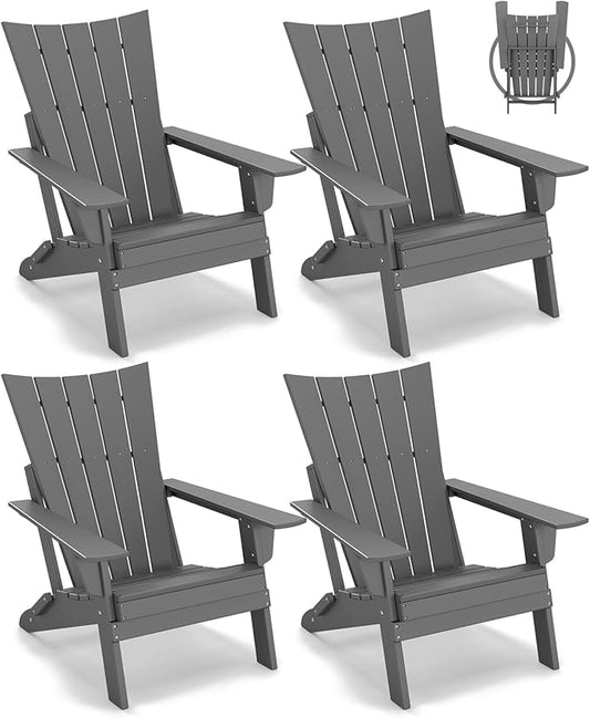 GREENVINES Folding-Adirondack-Chairs-Set-of-4 | HDPE Plastic | Arch Series | Fire Pit Chair | All Weather | for Outdoor Patio Deck Backyard Poolside | Grey