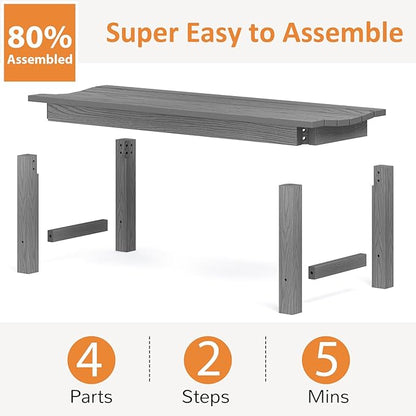 Outdoor Bench Set of 2, 2-Person Patio Backless Benches, HIPS Weatherproof Garden Bench That Never Rot and Fade, Suit for Backyard, Church, Patio, Deck and Entryway (Grey)