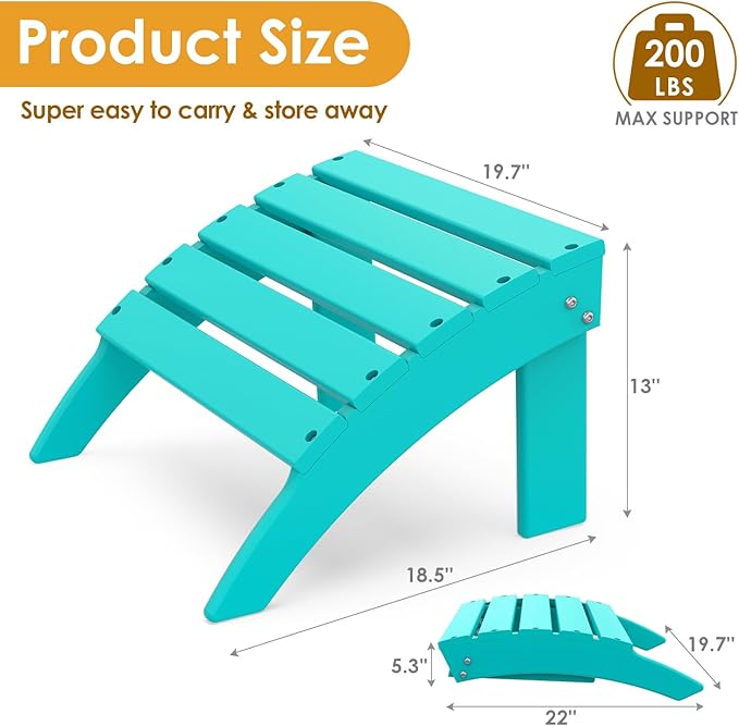IVY&LANE Outdoor Adirondack Ottoman | Folding | HDPE | Aqua | All Weather - Photo 3