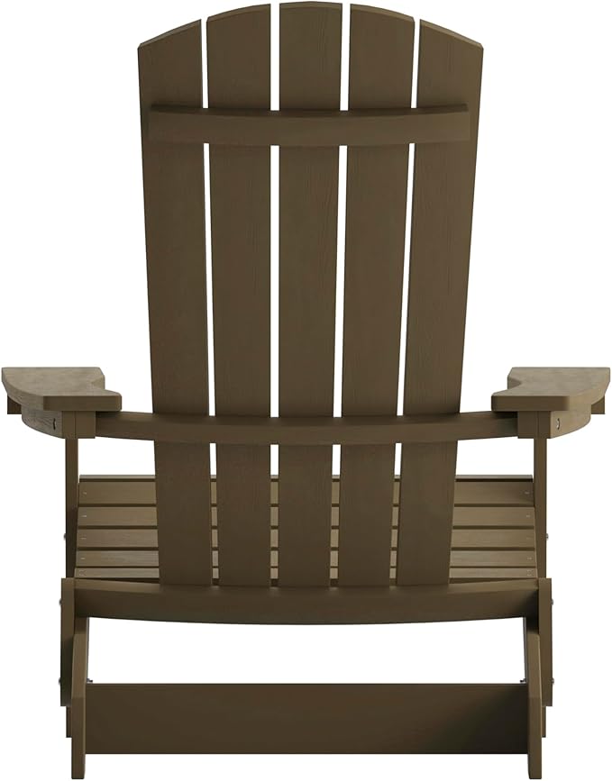 Flash Furniture Charlestown Folding Adirondack Chair - Mahogany - Poly Resin - Indoor/Outdoor - Weather Resistant - Set of 2