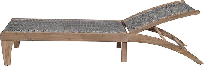 Christopher Knight Home Jhin Chaise Lounge Chair Outdoor, Acacia Wood Frame and Rattan Sunbathing Pool Lounger, Adjustable Backrest Single Lounge Sofa, Patio Lounge Chaise for Poolside, Light Brown