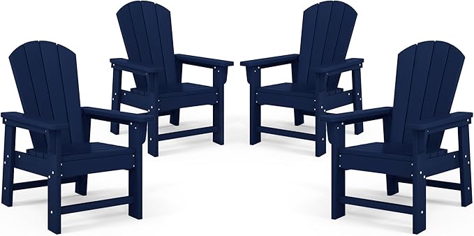Costaelm Kids Adirondack Chair Set of 4, Plastic Outdoor Kids Chair Toddler Patio Furniture and Outdoor Children Picnic Activity Lawn Chair for Garden, Patio, Backyard & Beach, Navy Blue