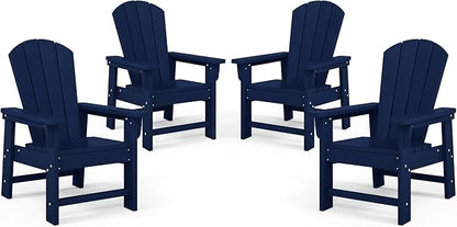 Costaelm Kids Adirondack Chair Set of 4, Plastic Outdoor Kids Chair Toddler Patio Furniture and Outdoor Children Picnic Activity Lawn Chair for Garden, Patio, Backyard & Beach, Navy Blue