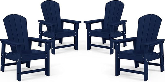 Costaelm Kids Adirondack Chair Set of 4, Plastic Outdoor Kids Chair Toddler Patio Furniture and Outdoor Children Picnic Activity Lawn Chair for Garden, Patio, Backyard & Beach, Navy Blue