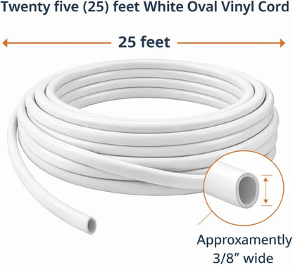 25' White Oval Vinyl Cord Spline Strapping Plastic Mid Century Retro to Repair Patio Furniture Beach Chair