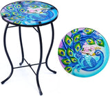 10 Inch Round Peacocks Glass Side Table, Patio Small Table, Outdoor Side Table, Outdoor Bar Table - Photo 1