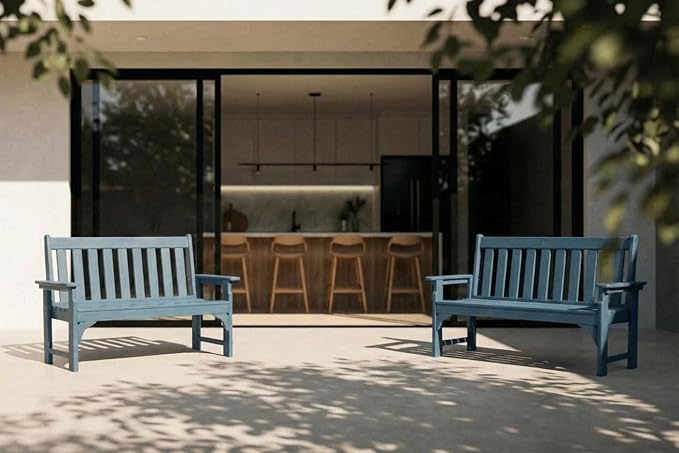 HDPE Garden Bench, All Weather 2-Person Outdoor Benches, Rust Free & Fade Resistant Patio Benches for Garden, Porch, Backyard, Deck, Lawn, Balcony, Poolside (Navy Blue, 2 Benches)