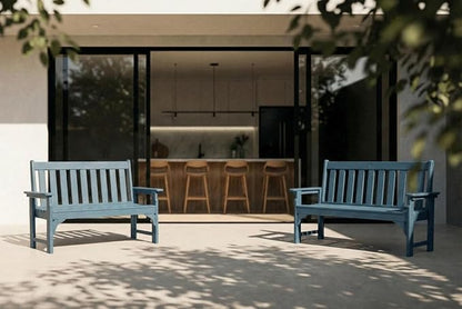 HDPE Garden Bench, All Weather 2-Person Outdoor Benches, Rust Free & Fade Resistant Patio Benches for Garden, Porch, Backyard, Deck, Lawn, Balcony, Poolside (Navy Blue, 2 Benches)