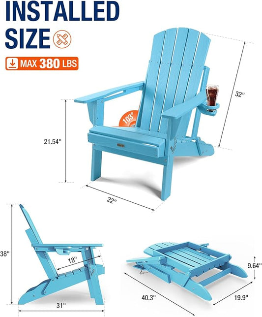 Adirondack Chair with Cup Holder: Folding Adirondack Chairs Plastic HDPE Material Furniture - Composite Fire Pit Chairs Foldable for Outdoor/Backyard/Garden/Lawn/Deck/Porch/Patio