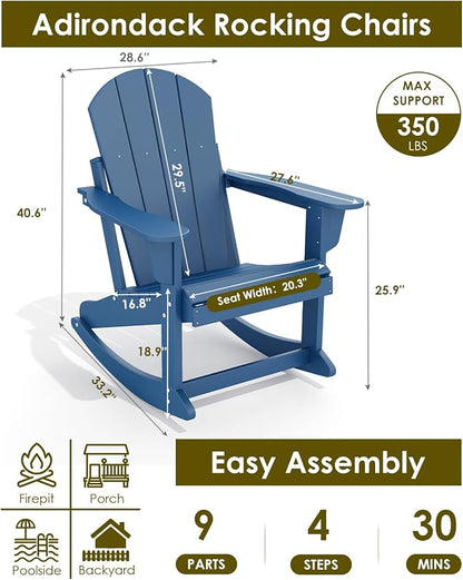GREENVINES Adirondack-Rocking-Chairs | Set of 4 | HDPE Plastic | Porch Rocker Chair | for Outdoor Patio Deck | Weatherproof | Blue