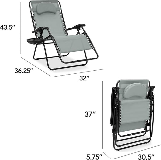 Best Choice Products Oversized Zero Gravity Chair, Folding Outdoor Patio Lounge Recliner w/Cup Holder Accessory Tray, Pillow - Stardew