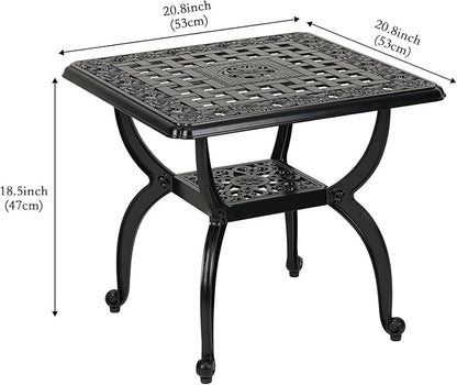 JARDIN DE CENTENNIAL Cast Aluminum Outdoor Side Table,Anti-Rust Outdoor End Table,Patio Coffee Bistro Table for Indoor,Garden,Porch,Balcony(Square Black)