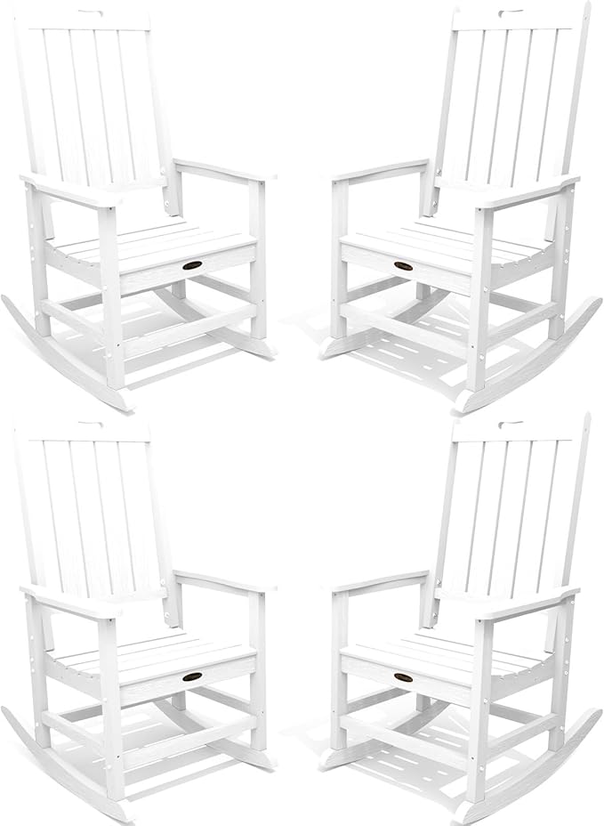 Oversized Rocking Chair Set of 4, Outdoor Rocking Chair for Adults, All Weather Resistant Porch Rocker for Lawn Garden, White