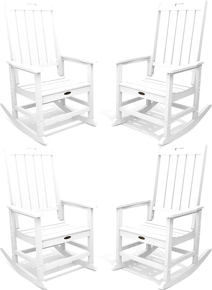 Oversized Rocking Chair Set of 4, Outdoor Rocking Chair for Adults, All Weather Resistant Porch Rocker for Lawn Garden, White