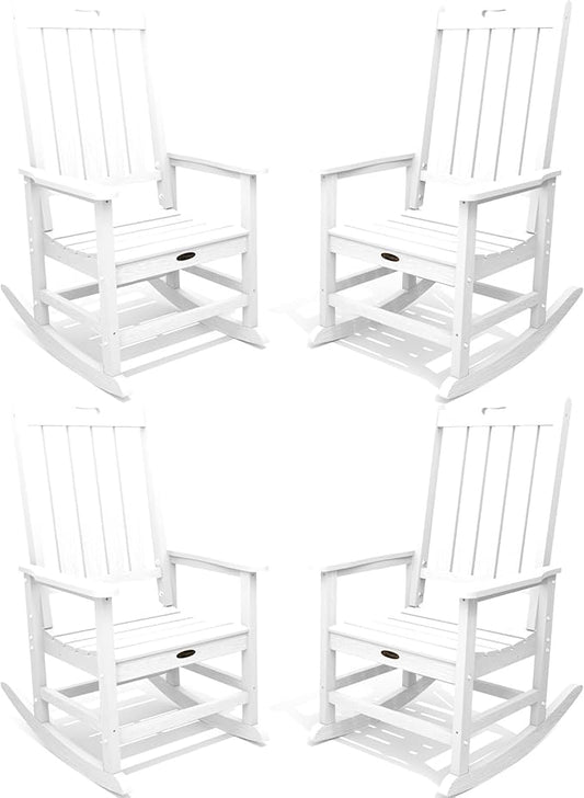 Oversized Rocking Chair Set of 4, Outdoor Rocking Chair for Adults, All Weather Resistant Porch Rocker for Lawn Garden, White