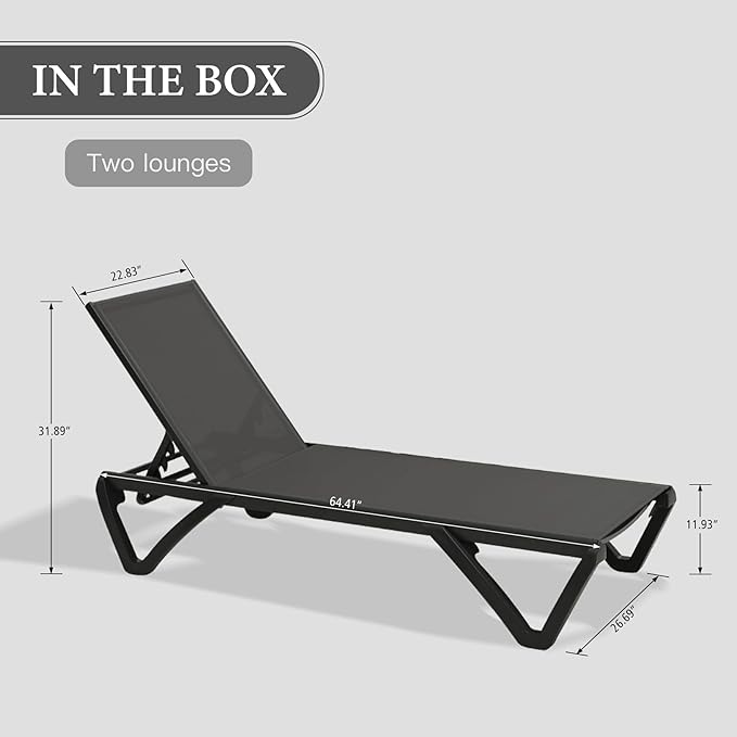 Domi Pool Lounge Chairs Set of 2 with Side Table, Aluminum Adjustable Outdoor Chaise Lounge with Wheels - Photo 2