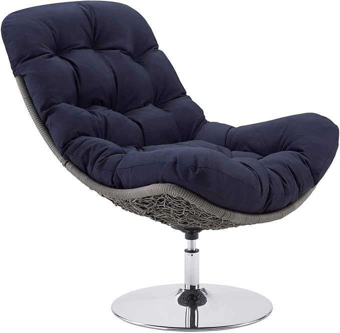 Modway Brighton Outdoor Patio Wicker Rattan Swivel Lounge Chair in Light Gray Navy