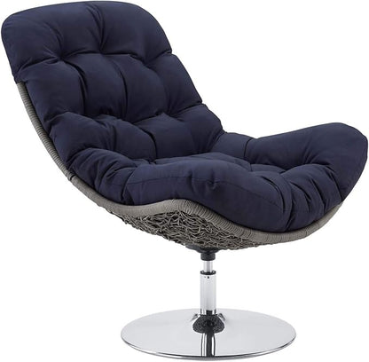 Modway Brighton Outdoor Patio Wicker Rattan Swivel Lounge Chair in Light Gray Navy