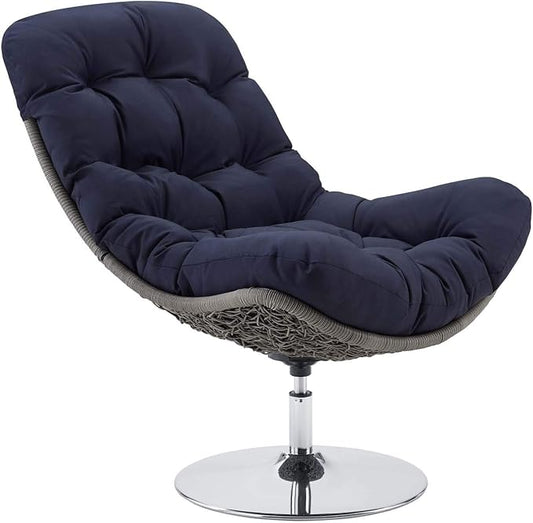 Modway Brighton Outdoor Patio Wicker Rattan Swivel Lounge Chair in Light Gray Navy