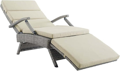 Modway Envisage Outdoor Patio Wicker Rattan Chaise Lounge in Light Gray Beige