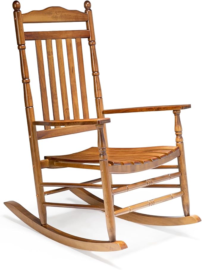 VINGLI Wooden Rocking Chair Outdoor, Patio Rockers with High Back, Support 450 LBS Rocking Chairs, for Porch, Patio, Balcony, Garden, Yard (Oak, 1 PC)