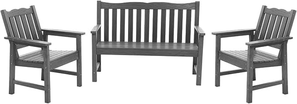 Stoog 3 Piece Outdoor Bench & Outdoor Chairs Set, All-Weather HIPS Patio Furniture Set - Photo 1